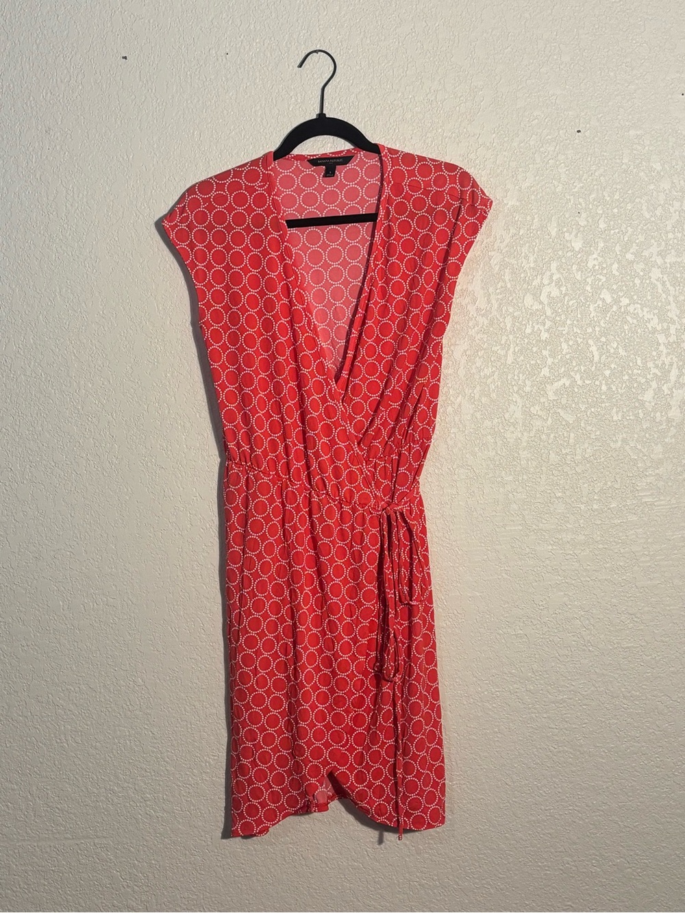 Red Wrap-Style Geometric Print Dress